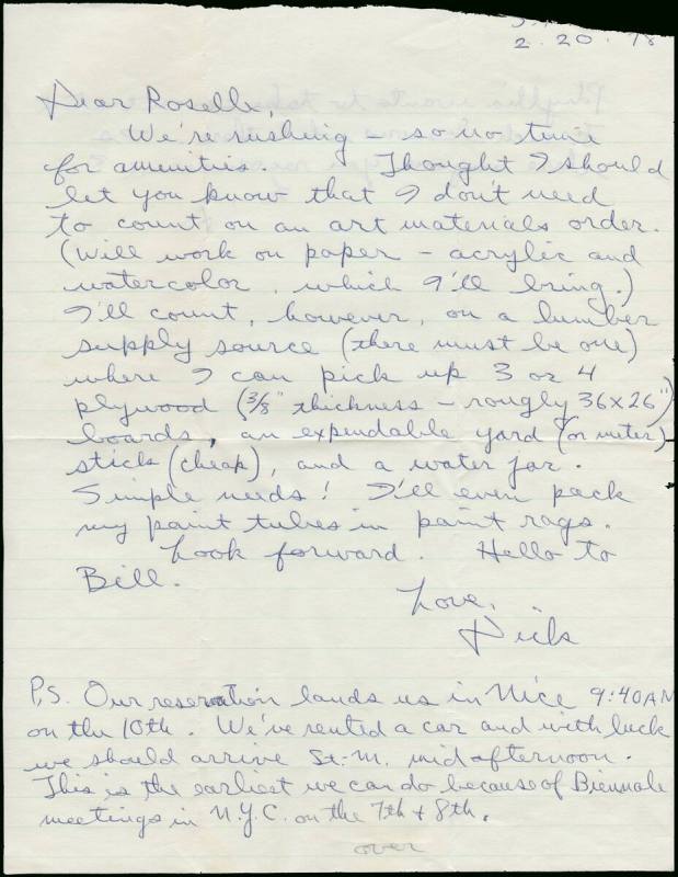 Correspondence from Richard Diebenkorn to Roselle Davenport
