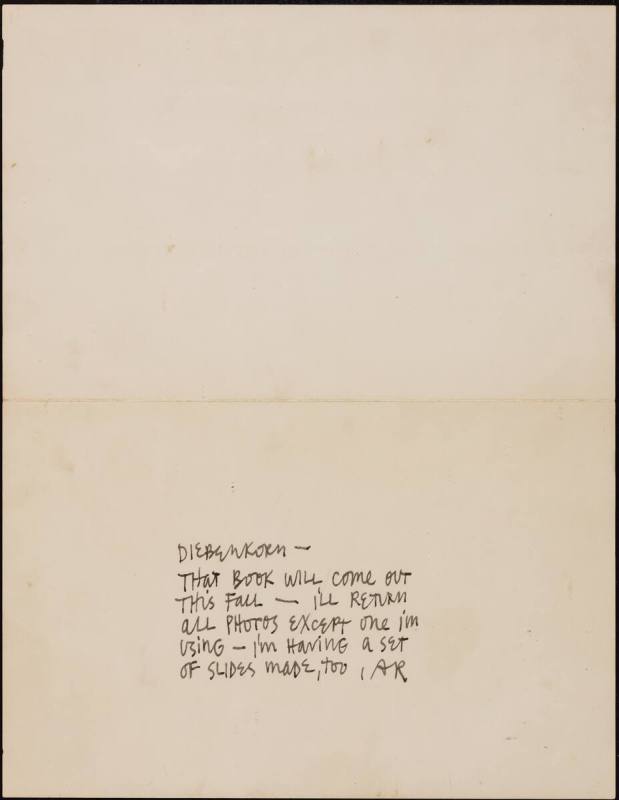 Correspondence from Ad Reinhardt to Richard Diebenkorn