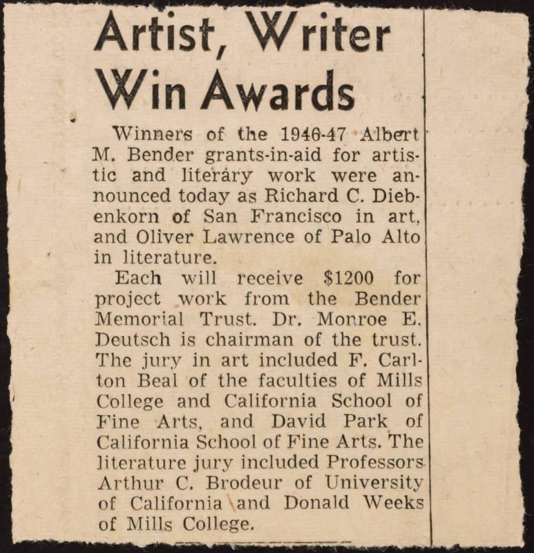 Doug MacAGY. Bender Award. San Francisco Art Institute. 1946-1952